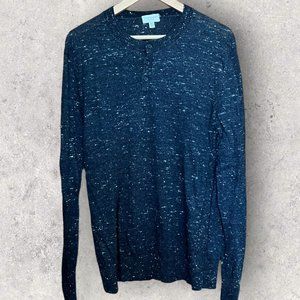 Club Monaco Henley Marled Black Wool Sweater